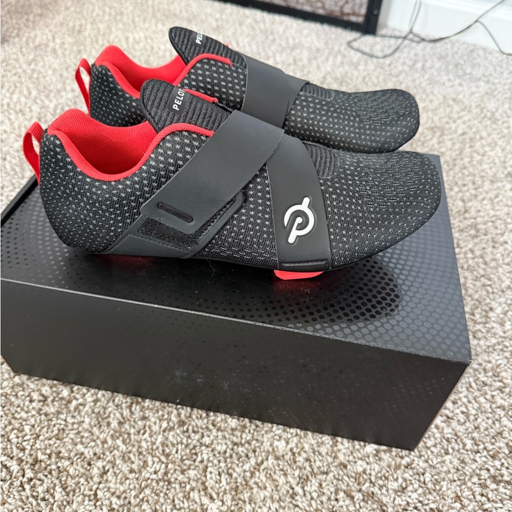 Peloton Black Cycling Shoes with Red Lining